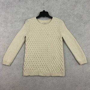 Ann Taylor LOFT Sweater Womens Medium Ivory Cable Knit Wool Blend 3/4 Sleeve